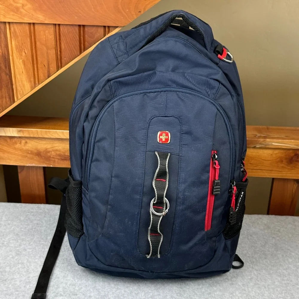 SwissGear Airflow Laptop Backpack Navy Blue Red Accent Travel School Bag